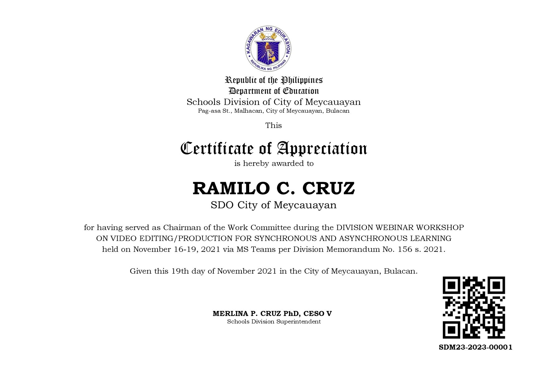 certificate sample